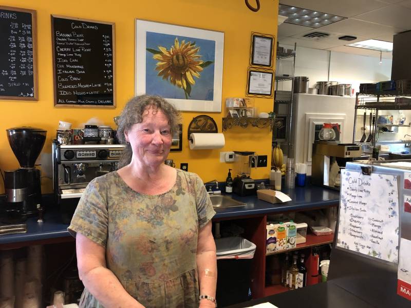 Beth Allen at the take-out counter of her restaurant Amillia's in Garberville.
