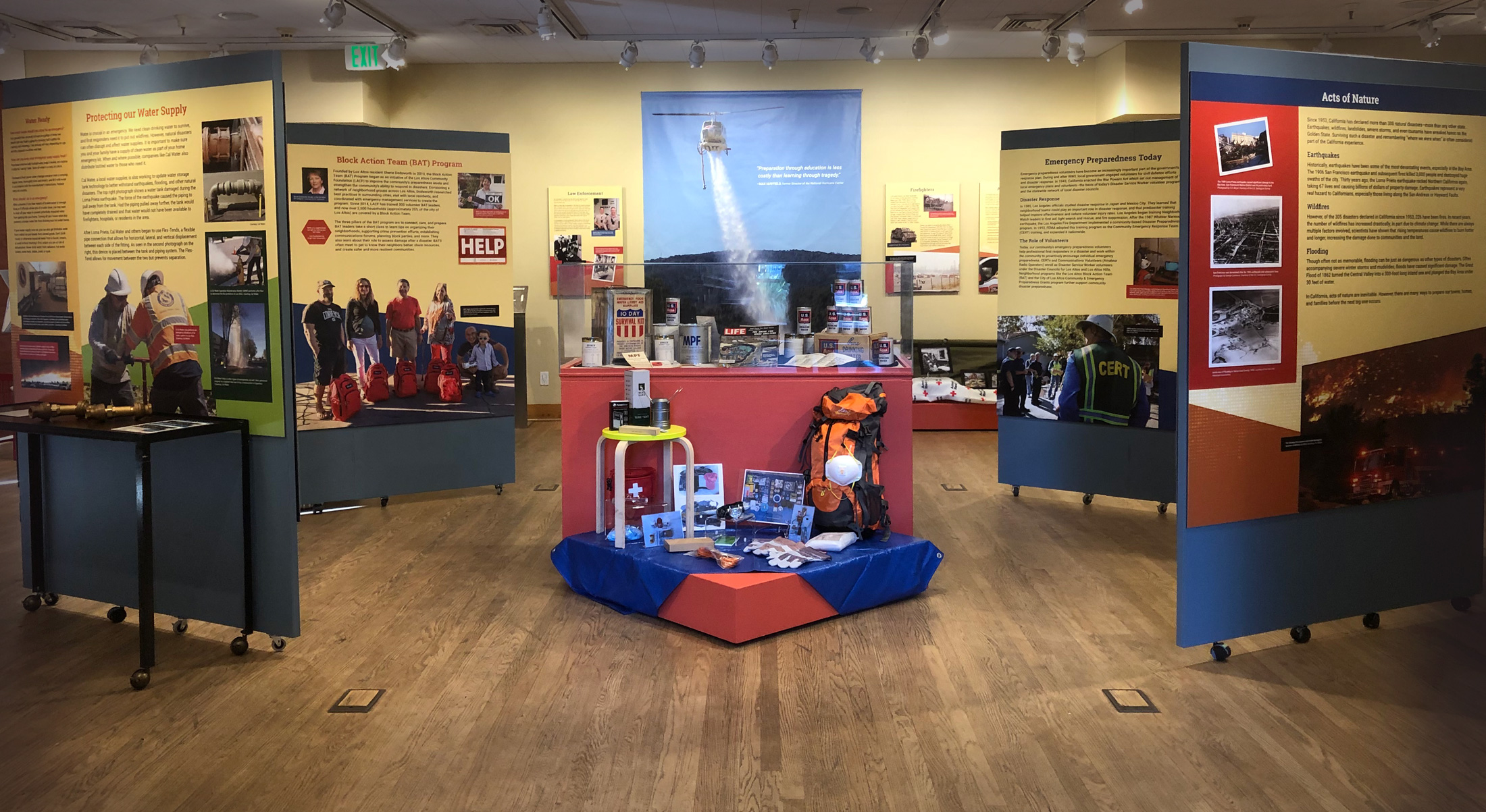 This exhibit aims to bring that sobering sense of possibility home with displays that highlight the history of emergency preparedness and disasters in Los Altos.