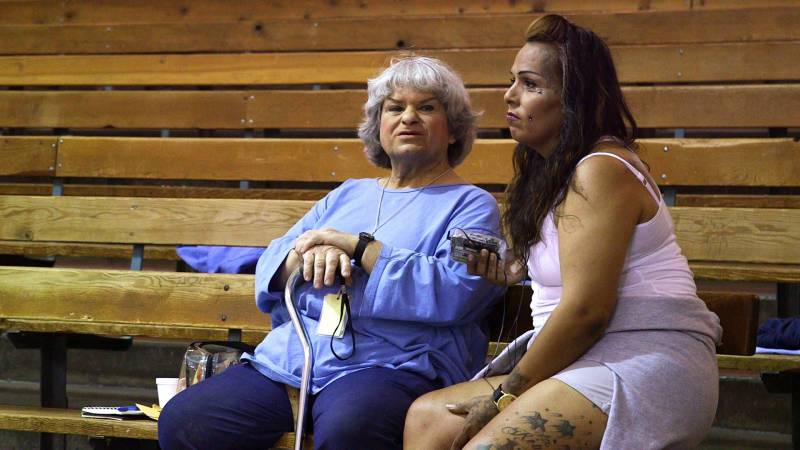 David Bella Birrell (left) and Jarrett Angel Williams, transgender women housed at the California Medical Facility in Vacaville, on June 11, 2019, in the prison gym.