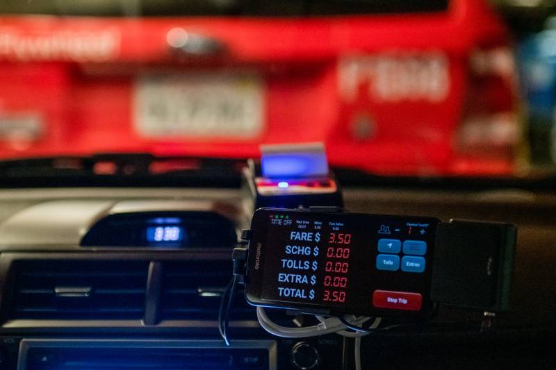 A taxi meter at the San Francisco International Airport on Jan. 30, 2020.