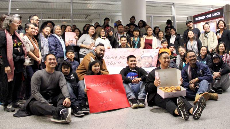 Many of Sok Loeun’s family members drove from Fresno to welcome him home at San Francisco International Airport.
