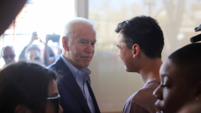 Joe Biden, the former vice president, greets supporters at Buttercup Diner in the Jack London District of Oakland as he vies for California's 415 delegates on Super Tuesday, March 3, 2020.