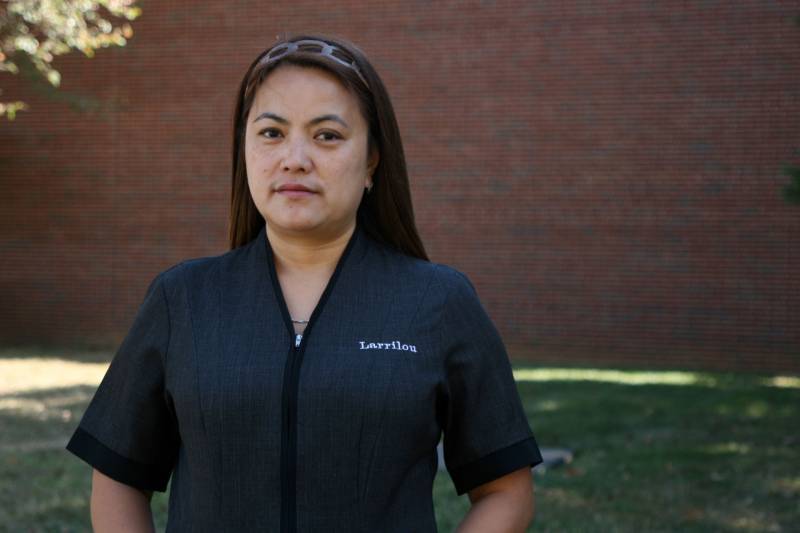 Larrilou Carumba has been a housekeeper at the Marriott Marquis for eight years, but has been out of work for weeks due to the coronavirus pandemic.