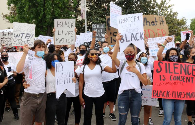 A crowd of about 3,000 gathered in Fresno for a peaceful protest against police violence on May 31, 2020.