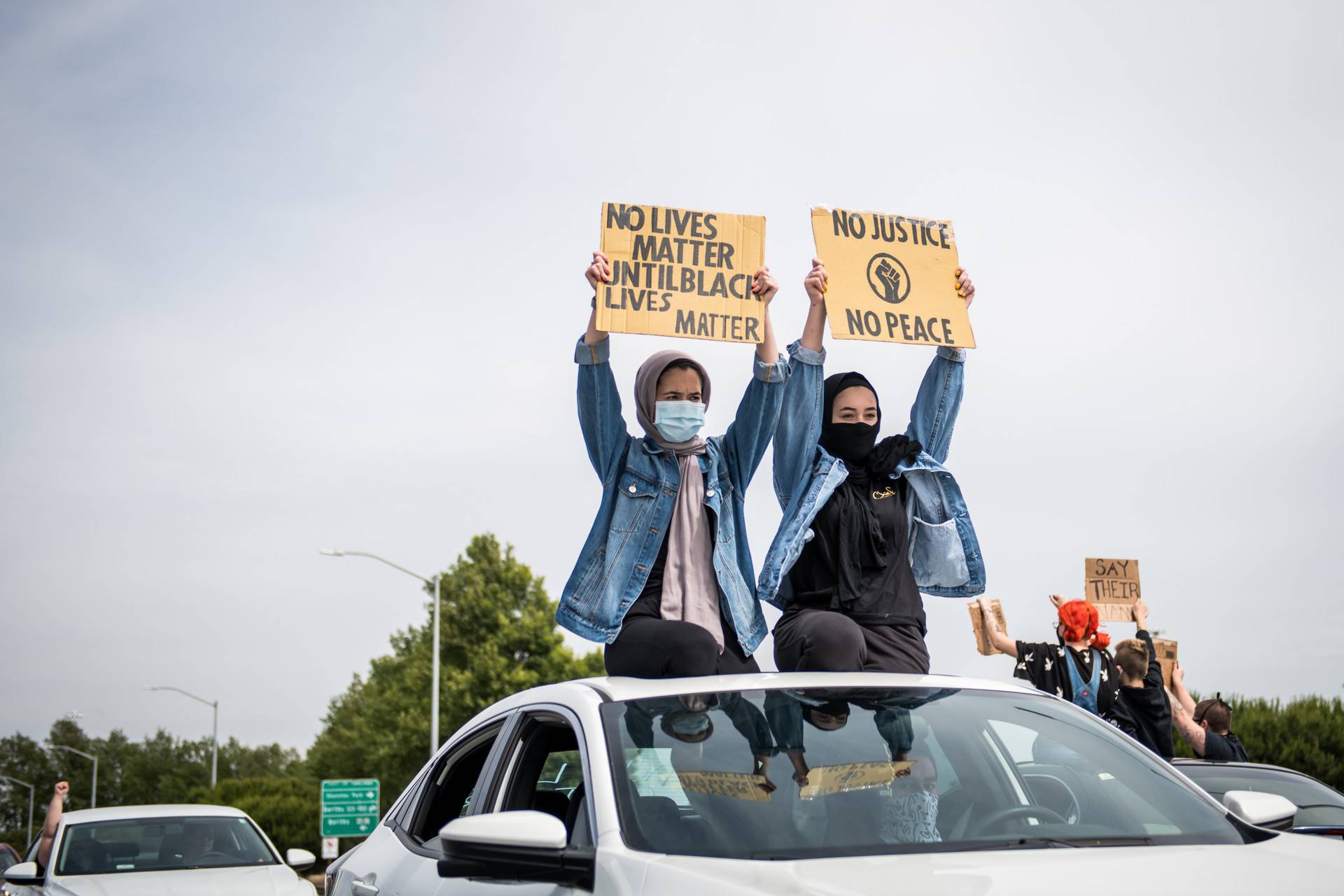 Thousands of vehicles lined up at the Port of Oakland before departing to Lake Merritt on Sunday May 31, 2020 to take part in a caravan protesting the killing of George Floyd and other Black people at the hands of the police. Beth LaBerge/KQED