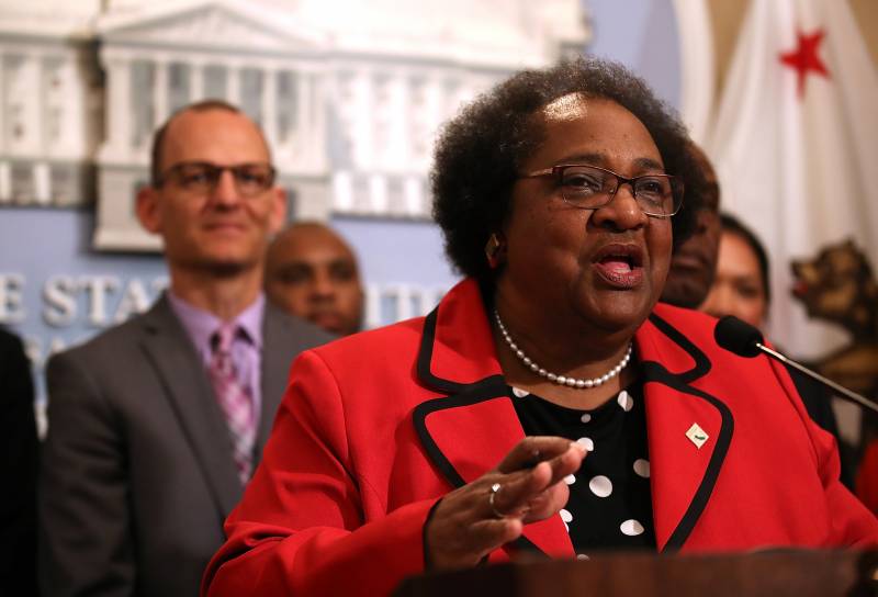 California Assemblymember Shirley Weber (D-San Diego) speaks during a news conference in 2018. A bill Weber wrote to create a task force on reparations for Black Americans passed the Assembly on Thursday.
