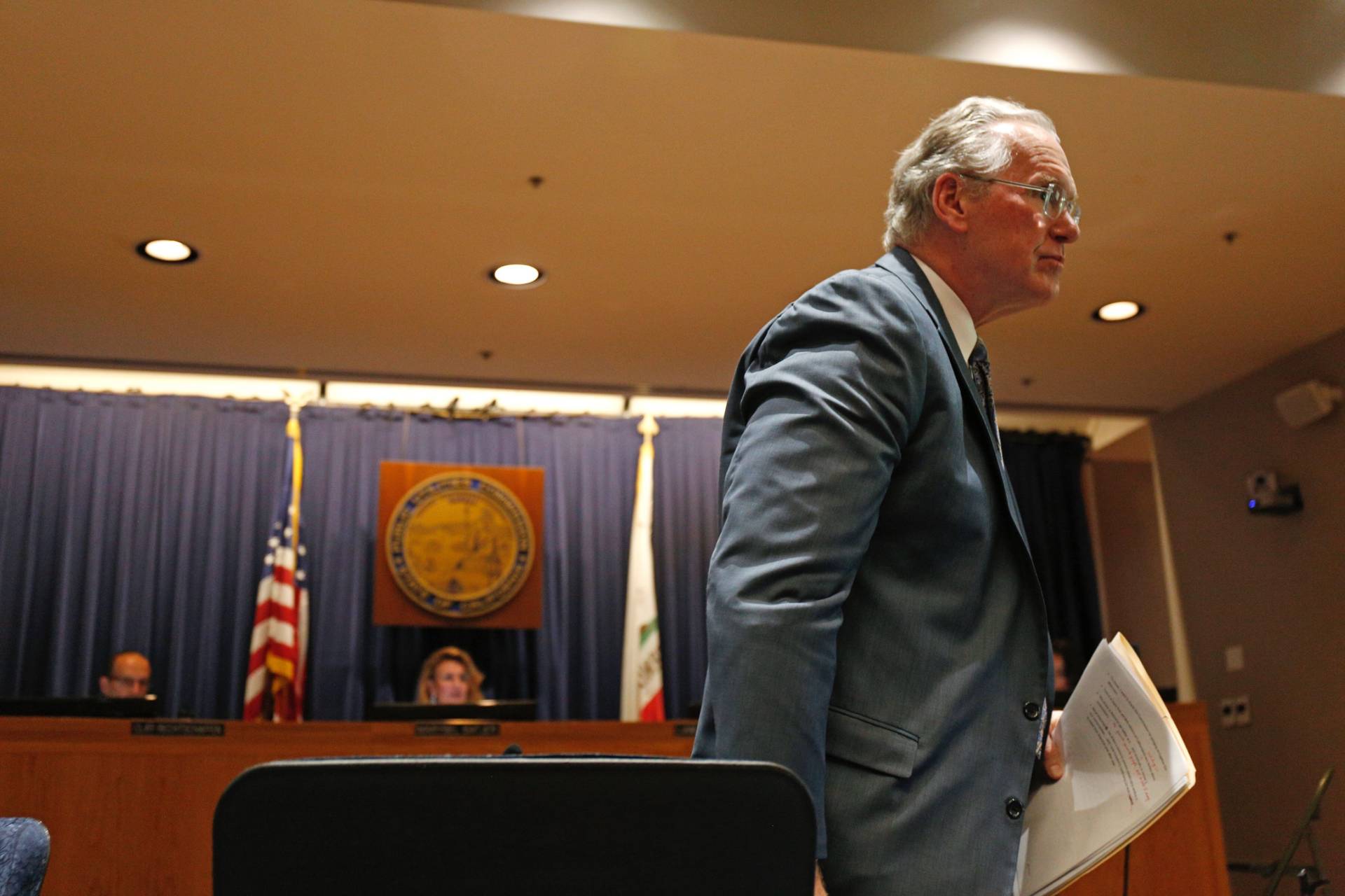 PG&E CEO Bill Johnson addressed the utility's widespread power shutoffs at an emergency meeting of the California Public Utilities Commission on Oct. 18, 2019.