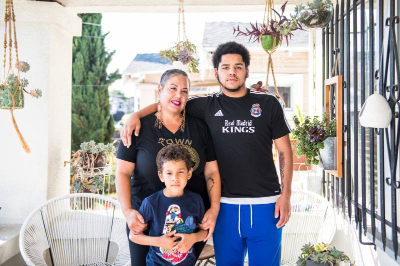 Elisa Cecaci and her two sons Keli'i, 6, and Kanoa, 18, at their home in Oakland on July 27, 2020. 