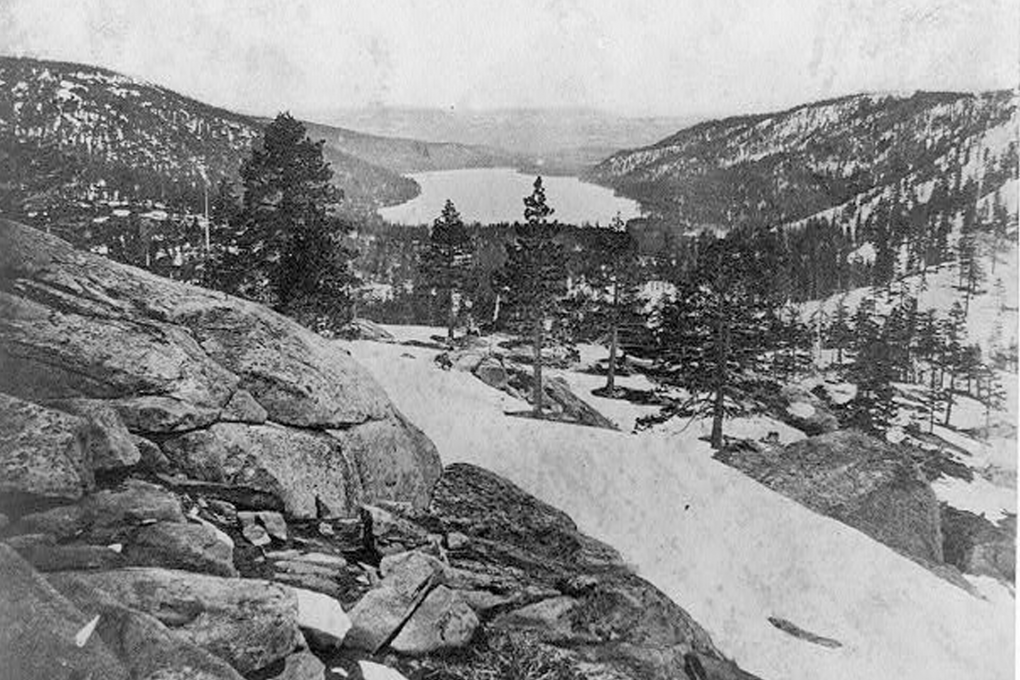 Donner Lake from the summit, photographed in 1866 Lawrence & Houseworth Library of Congress