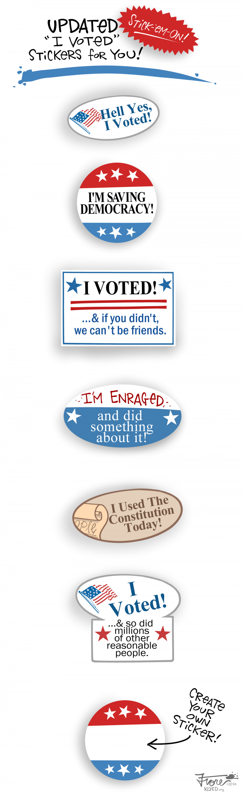 Cartoon: New 'I Voted' Stickers by Mark Fiore