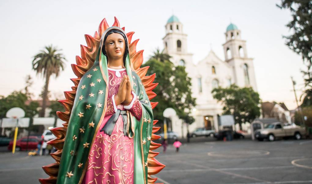 A statue of Our Lady of Guadalupe outside of St. Elizabeth Church in Oakland on Dec. 10, 2020. Beth LaBerge/KQED