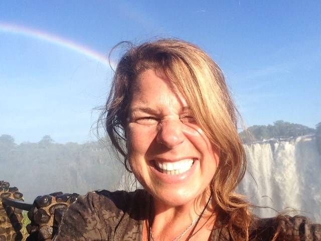 Penny Nelson at Victoria Falls in Zambia on March 17, 2015. She studied chimps in Uganda, and maintained a lifelong love of Africa: it’s people, as well as its wildlife.