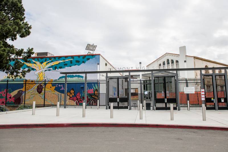 A multicolored school entrance.