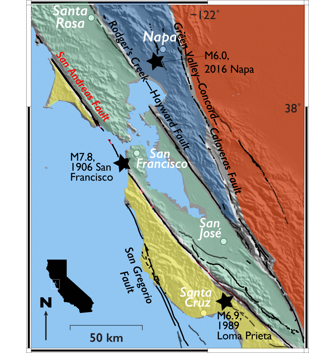 A figure showing the major plate boundaries in the Bay Area.