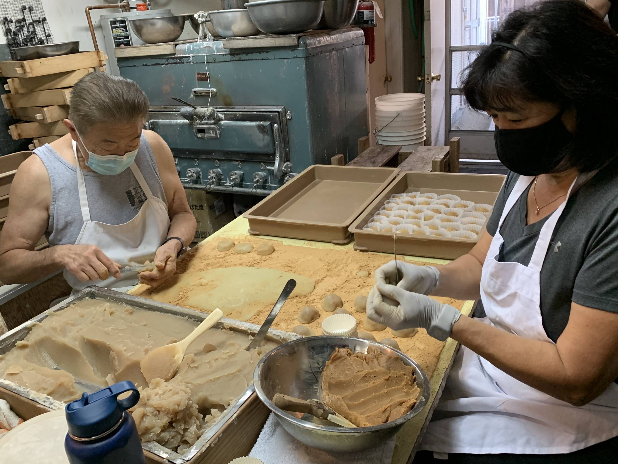 Tom and Judy Kumamaru make the peanut butter mochi, introduced into their lineup by customer demand.