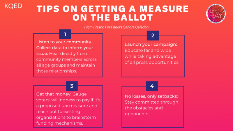 A chart reads "Tips on Getting a Measure on the Ballot" with 4 categories, which are covered in the article.