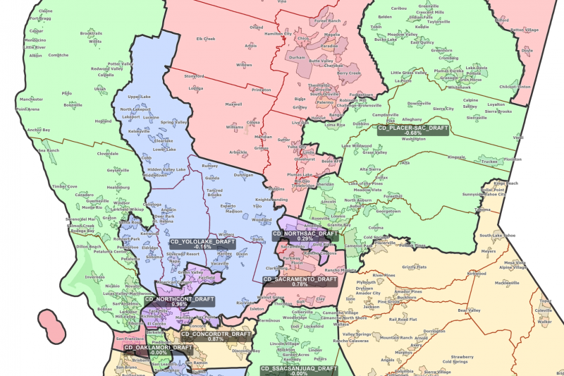 A section of one of the draft redistricting maps that includes the North Bay and far north counties.