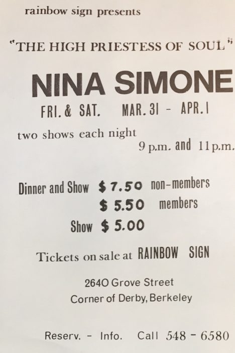 A flyer for a Nina Simone performance.