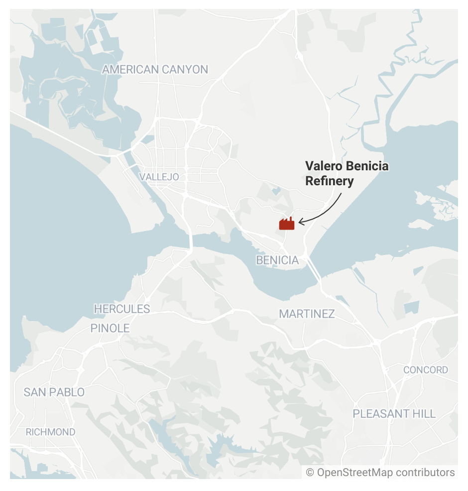 Map showing location of Valero's Benicia refinery