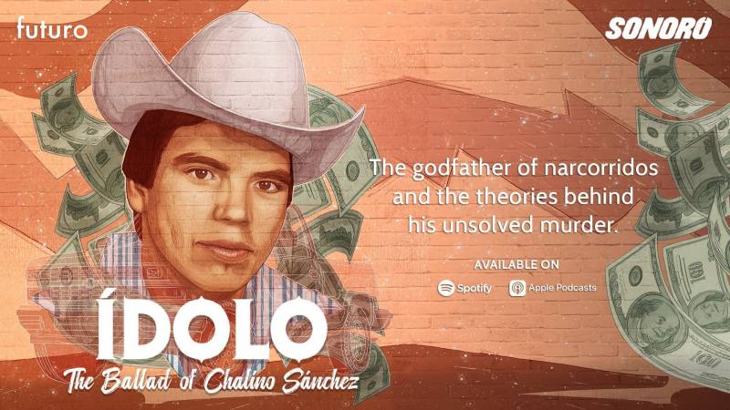 An illustration with the title 'IDOLO,' of a man wearing a cowboy hat, surrounded by dollar bills.
