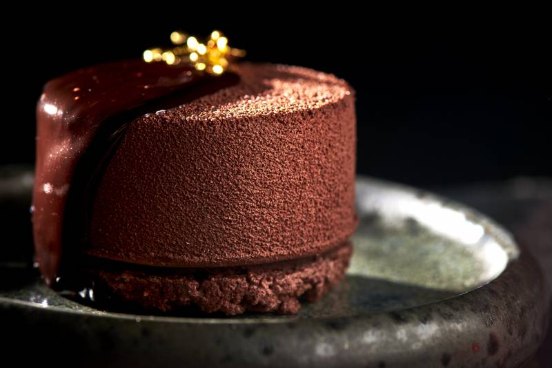 Chocolate cake on a plate.