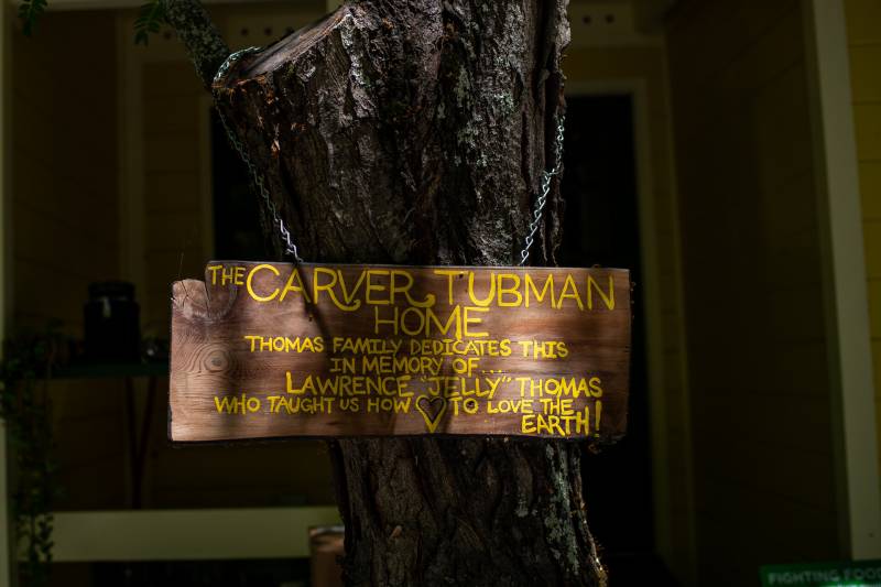 a carved sign denotes the 'Carver-Tubman Home'