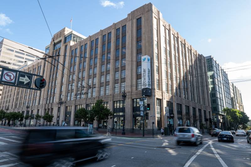 a large building, home to Twitter's offices in San Francisco