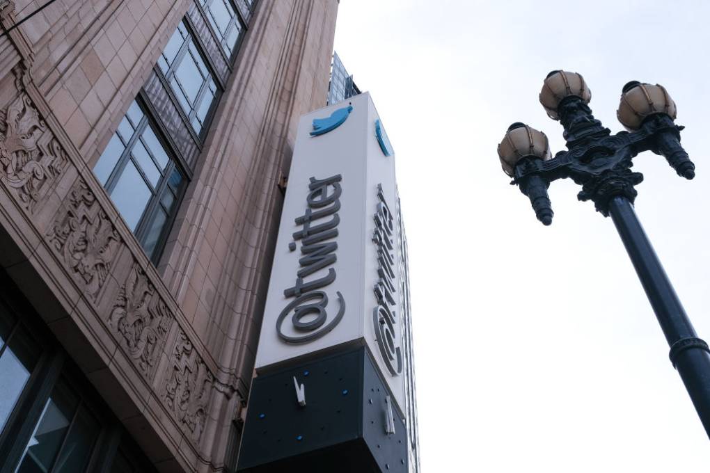 The Twitter offices with the Twitter sign