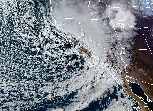 A satellite image of the winter storm that arrived Monday.