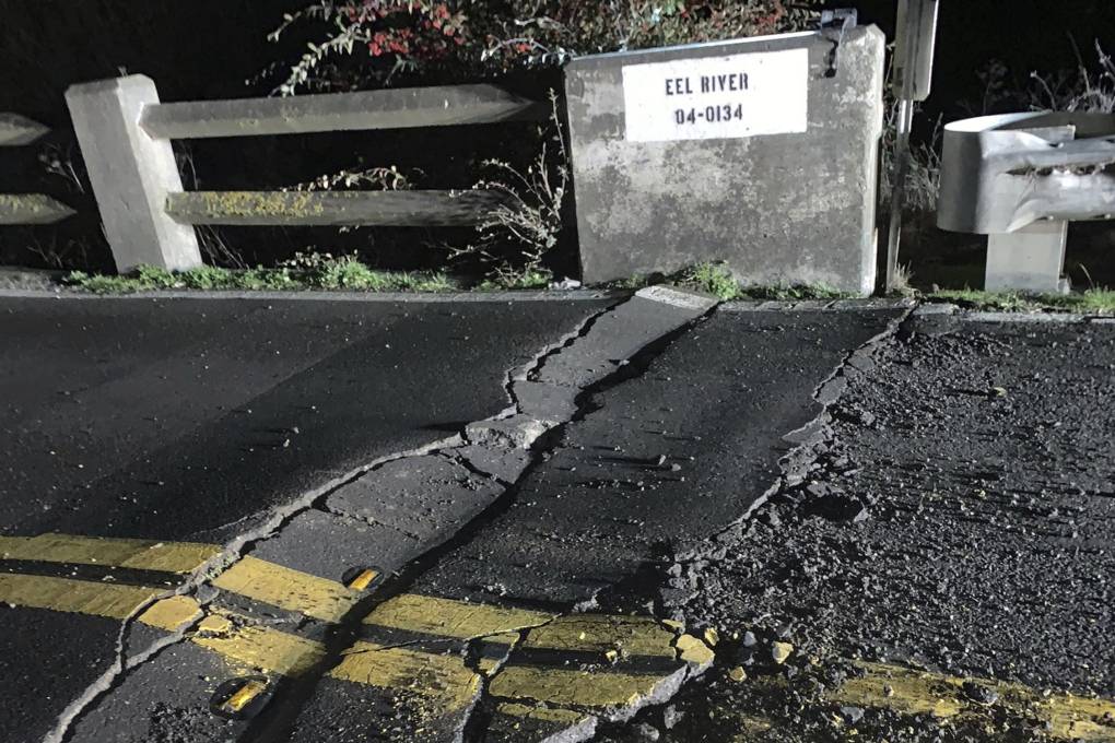 Buckled road after an earthquake