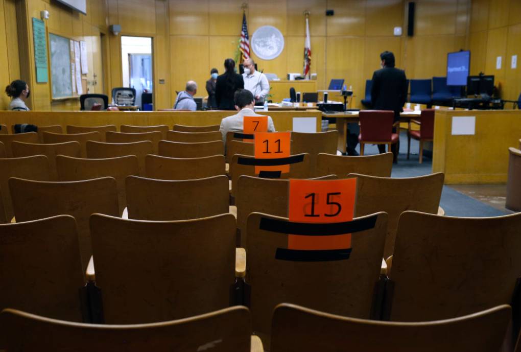Numbered seats in a courtroom