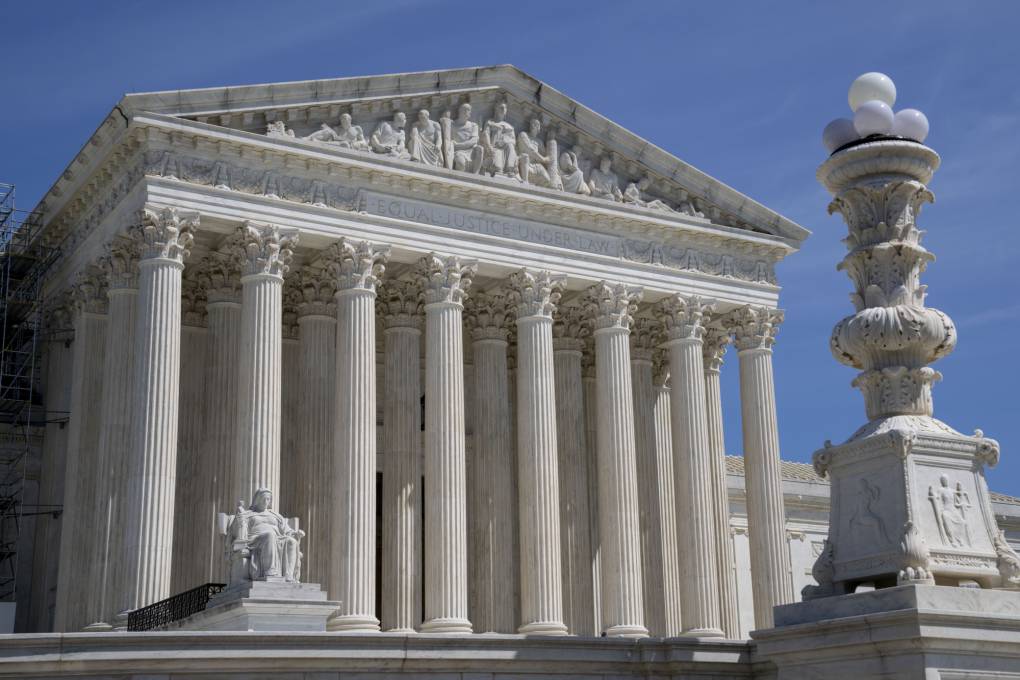 The ornate columned facade of the US Supreme Court.