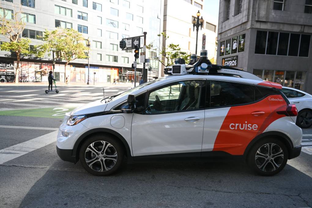 A Cruise robotaxi seen driving on the streets of San Francisco.