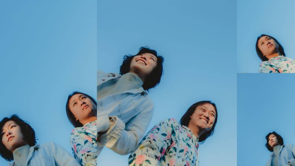 Collage of two people with blue sky in the background.