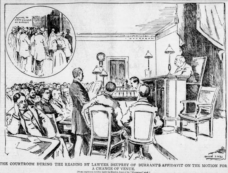 Illustration of a courtroom scene