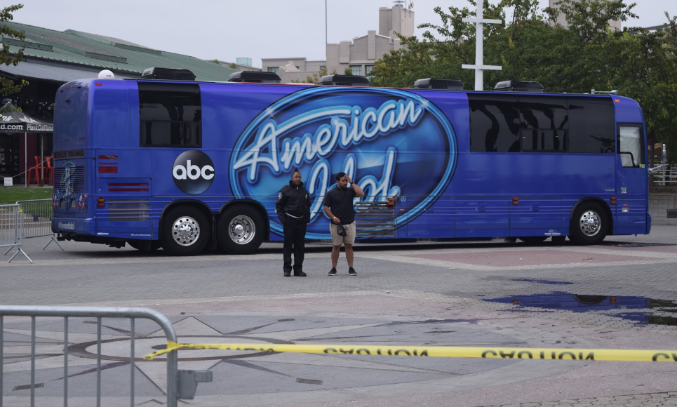 The American Idol bus, parked in Oakland's Jack London Square Carly Severn/KQED