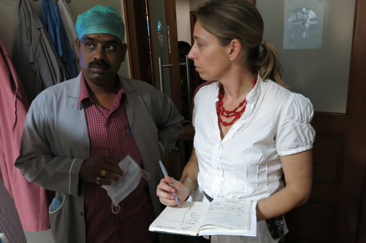 D-Rev CEO Krista Donaldson interviews a doctor in the field  D-Rev