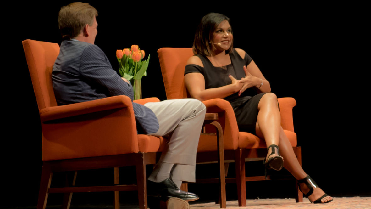 Mindy Kaling with Michael Lewis at the Nourse Theater, Nov. 7, 2015. Joanie Barberian