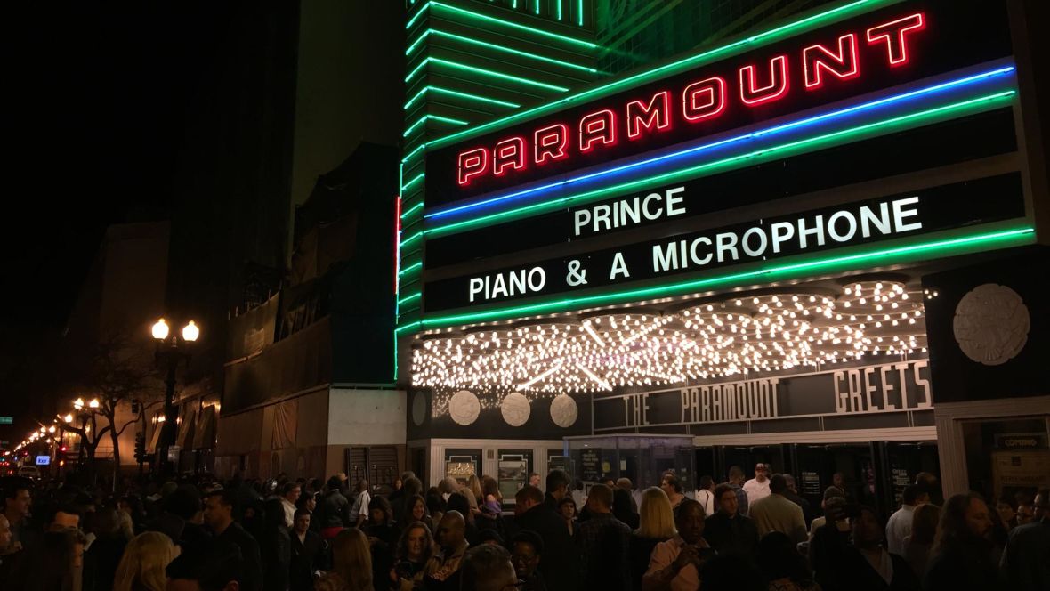 Prince marquee at the Paramount Theater, Oakland, Feb. 28, 2016. Gabe Meline