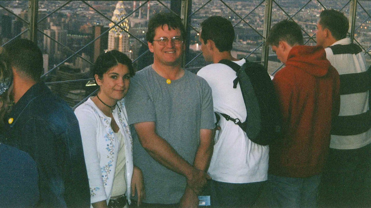 The author, age 16 (left), with her father John Threadgould at the Empire State Building in NYC.