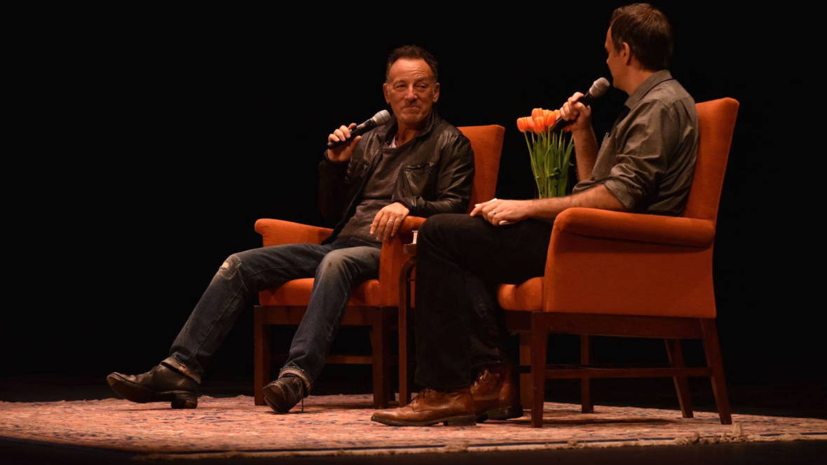 Bruce Springsteen talks with interviewer Dan Stone for a City Arts &amp; Lectures event at the Nourse Theater in San Francisco, Oct. 5, 2016. Photo: Seth Golub/City Arts & Lectures
