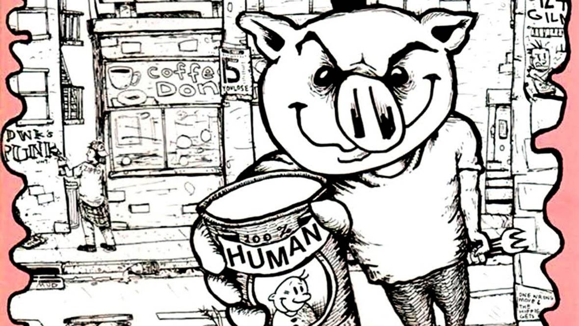 Detail from 'Can of Pork,' an early Lookout Records compilation. Illustration: Chris Appelgren