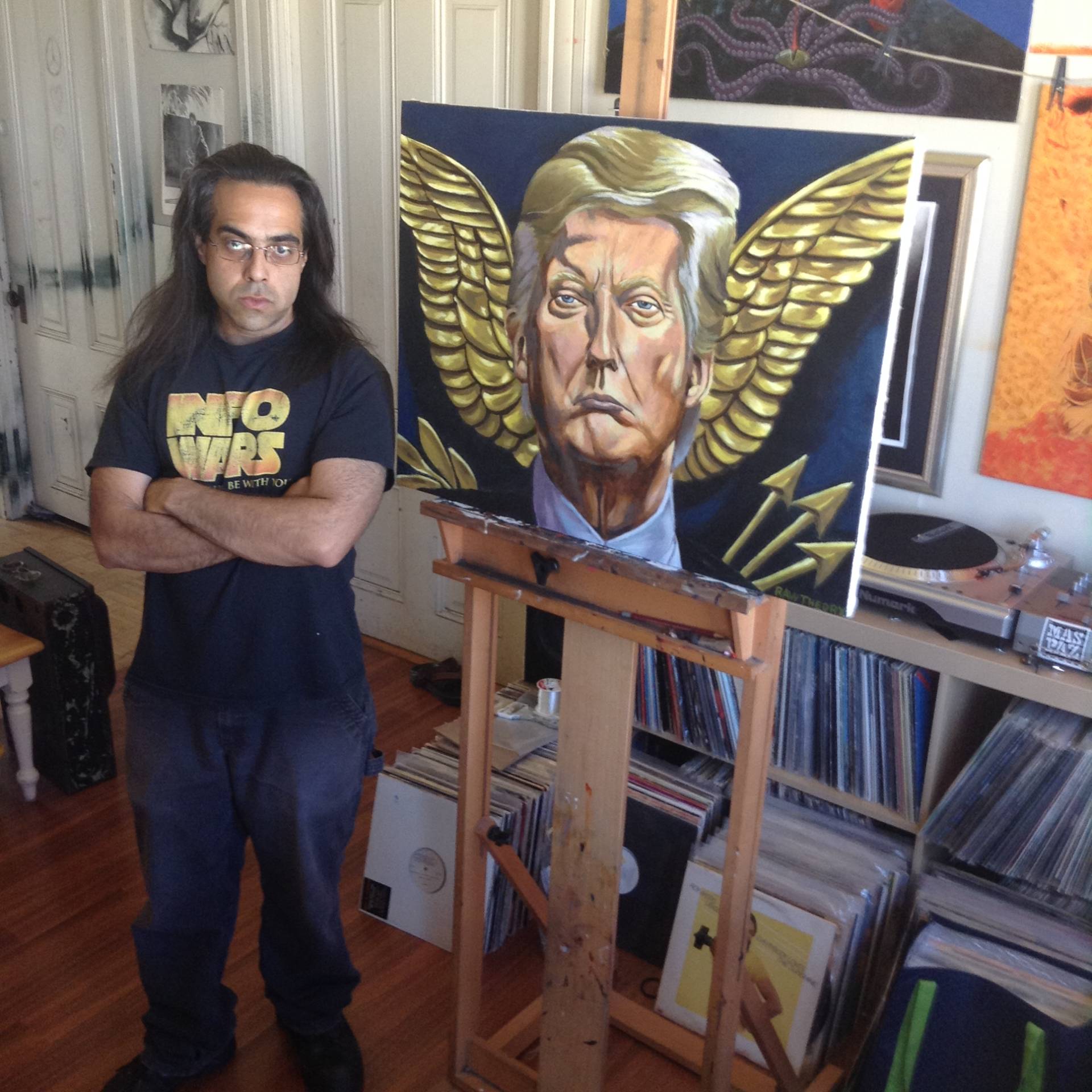 Oakland artist Jon Proby poses with his painting ‘POTUS.' Courtesy of Jon Proby