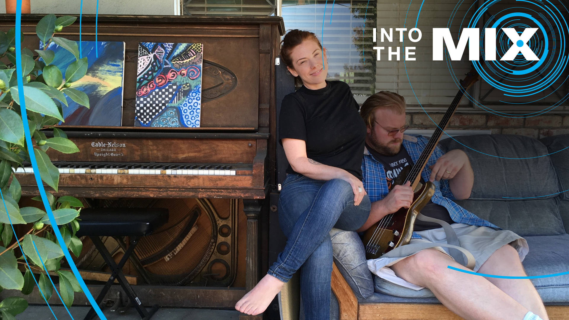 Blues musician and producer Kid Andersen and his wife, singer Lisa Leuschner, hang out on the porch outside their home in San Jose. Photo: Rachael Myrow/KQED