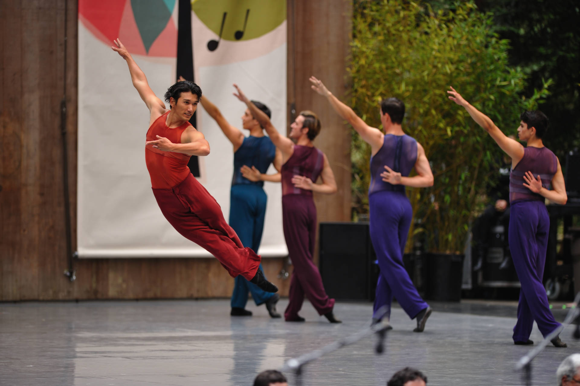 Hansuke Yamamoto and other dancers of San Francisco Ballet in Christopher Wheeldon's Rush© at the 2016 Stern Grove Festival 
(Photo: Erik Tomasson)