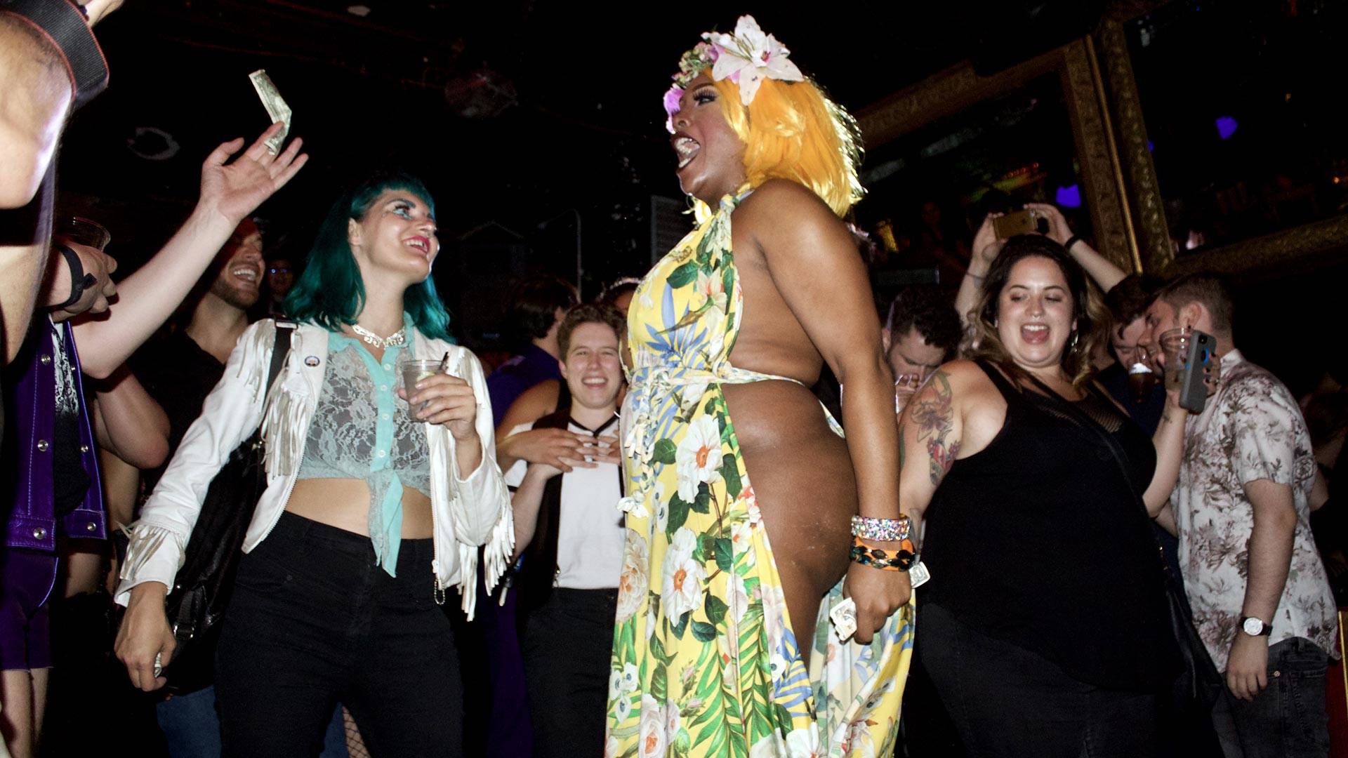 Bionka Simone walks into the crowd while performing a lip-sync to 'What's Up' by the 4 Non Blondes on Sept. 22.  Audrey Garces/KQED