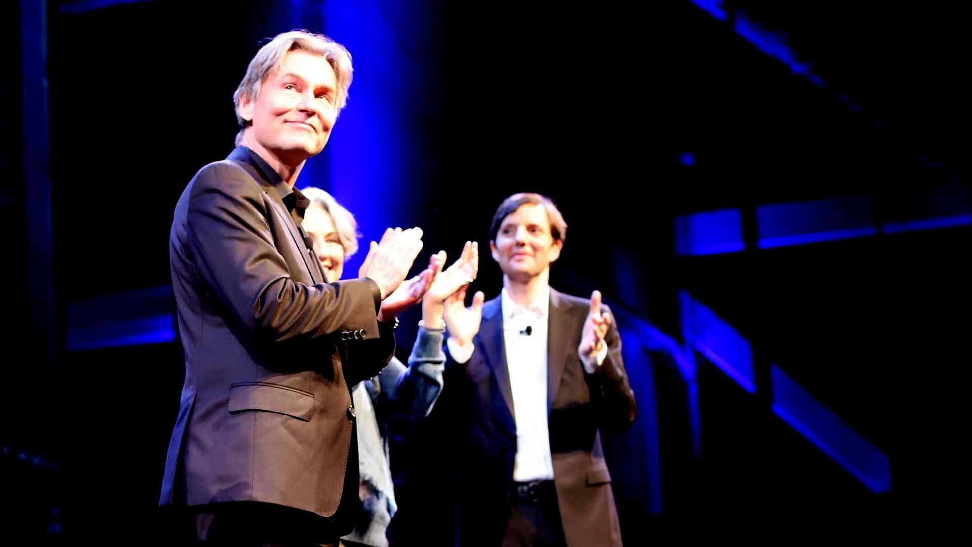 Esa-Pekka Salonen accepts his appointment as new Music Director of the San Francisco Symphony at a welcome party, Dec. 5, 2018. Gabe Meline/KQED