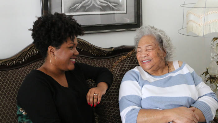 Tonya Mosley, left, talks to her grandmother Ernestine Mosley in the ‘Truth Be Told’ podcast.