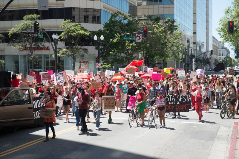 Sex Workers and their allies at an International Sex Workers Day demonstration in downtown Oakland in 2018.