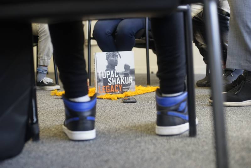 Shoes and Shakur. Some of the items inside of the Restorative Justice Circle. 